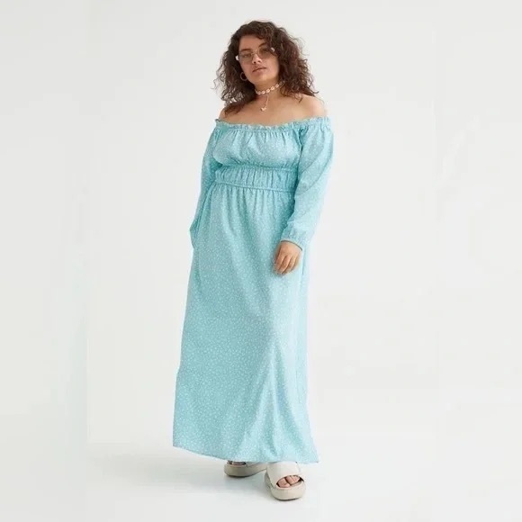 H&M+ | Off-The-Shoulder Crêped Dress Turquoise Various Sizes Available - Picture 1 of 7